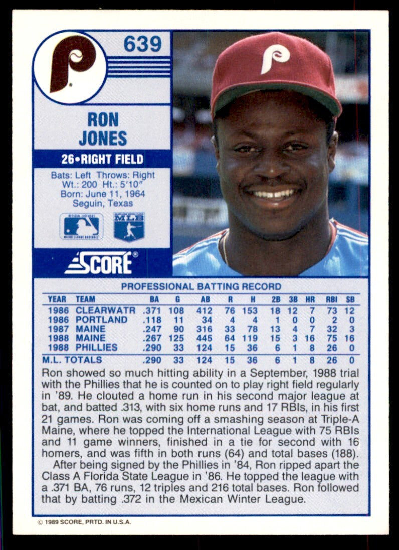 1989 Score Ron Jones Baseball Cards #639