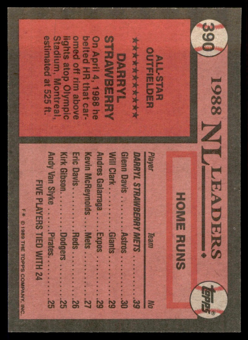1989 Topps Darryl Strawberry A Baseball Cards #390