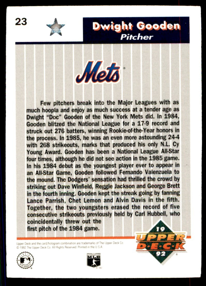 1992 Upper Deck FanFest Dwight Gooden Baseball Cards #23