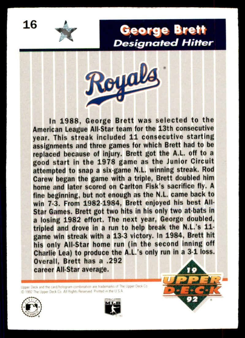 1992 Upper Deck FanFest George Brett Baseball Cards #16