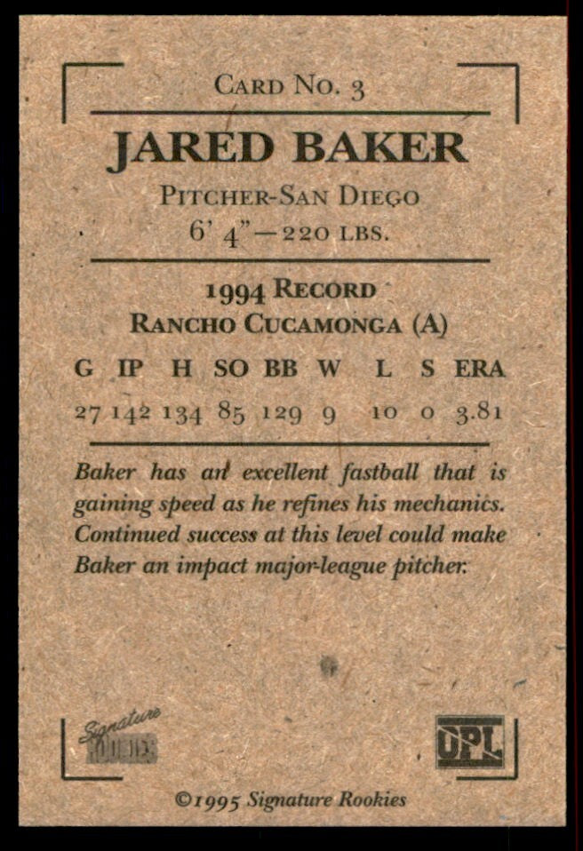 1995 Signature Rookies Old Judge T-95 Series Jared Baker Baseball Cards #3