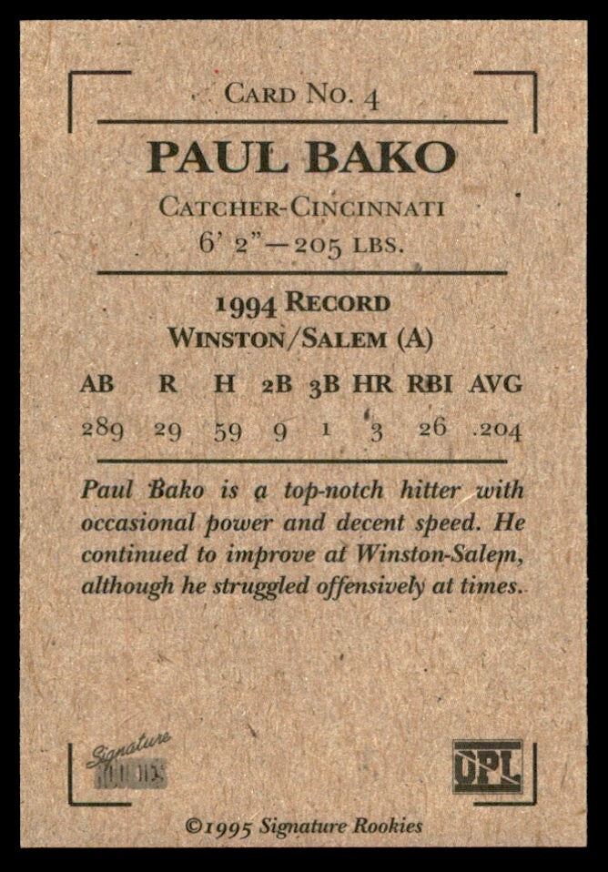 1995 Signature Rookies Old Judge T-95 Series Paul Bako Baseball Cards #4