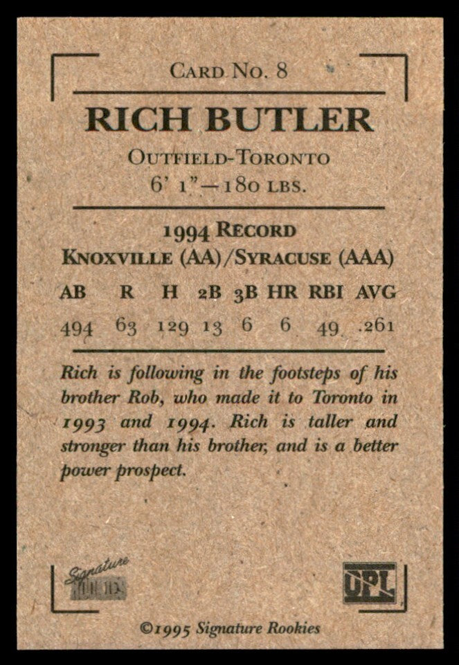 1995 Signature Rookies Old Judge T-95 Series Rich Butler Baseball Cards #8