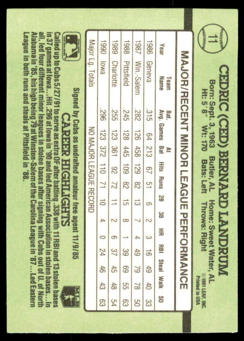 1991 Donruss The Rookies Ced Landrum Baseball Cards #11