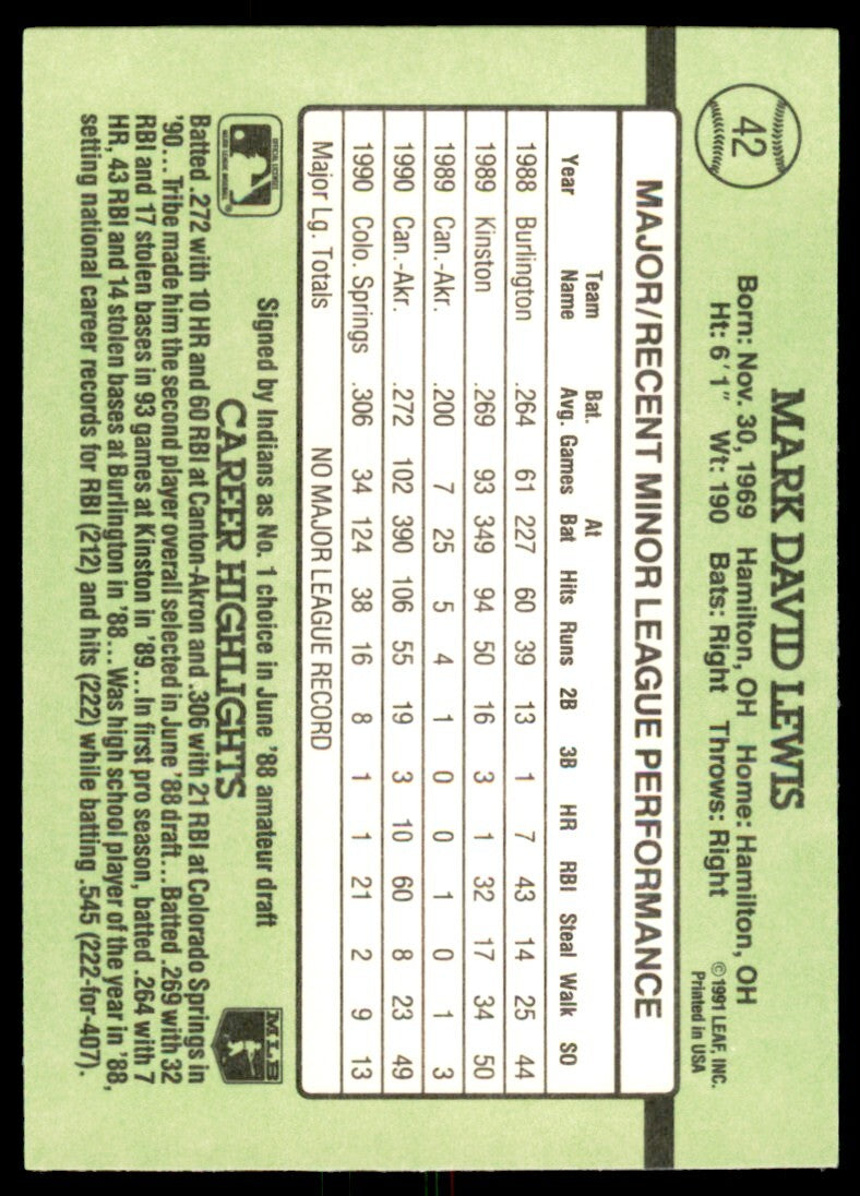 1991 Donruss The Rookies Mark Lewis Baseball Cards #42