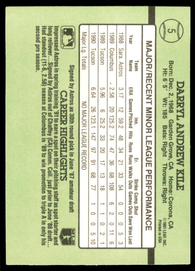 1991 Donruss The Rookies Darryl Kile Baseball Cards #5