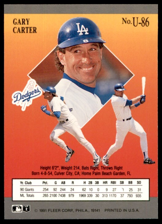 1991 Fleer Ultra Update Gary Carter Baseball Cards #U-86