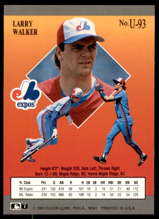1991 Fleer Ultra Update Larry Walker Baseball Cards #U-93
