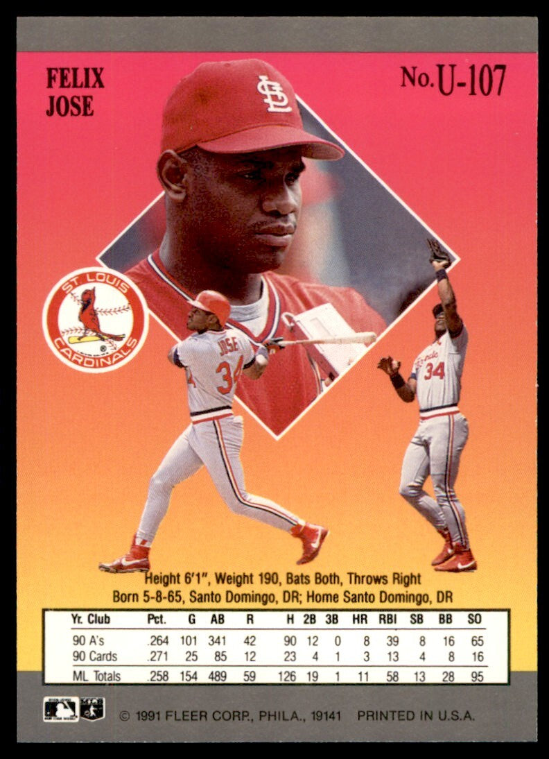 1991 Fleer Ultra Update Felix Jose Baseball Cards #U-107