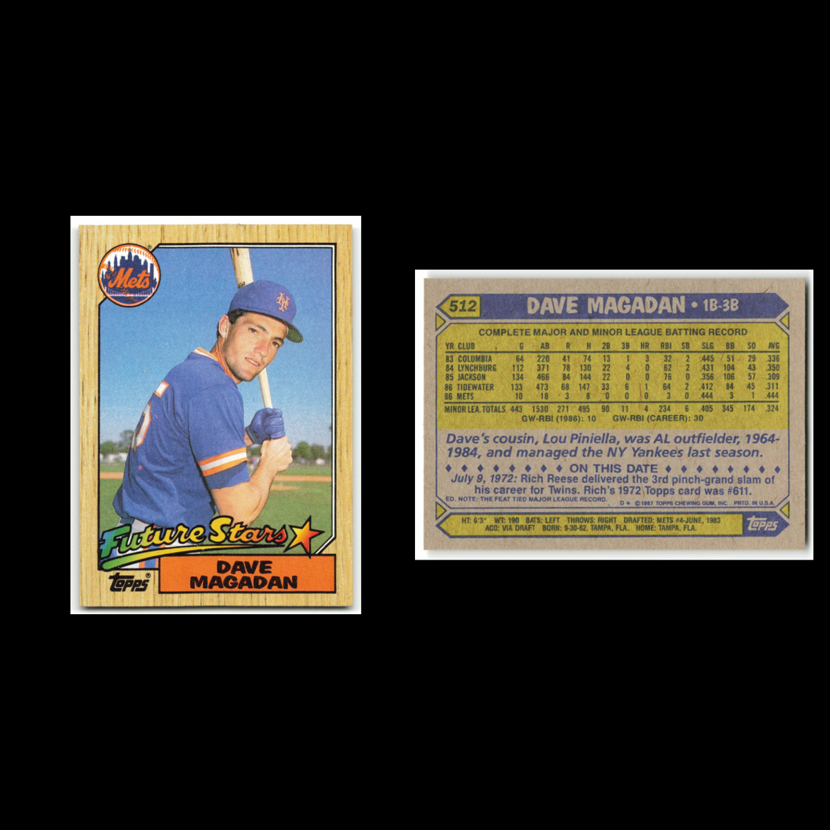 Dave Magadan Rookie Lot 9 Baseball Cards 1987 Topps New York Mets Set Collection