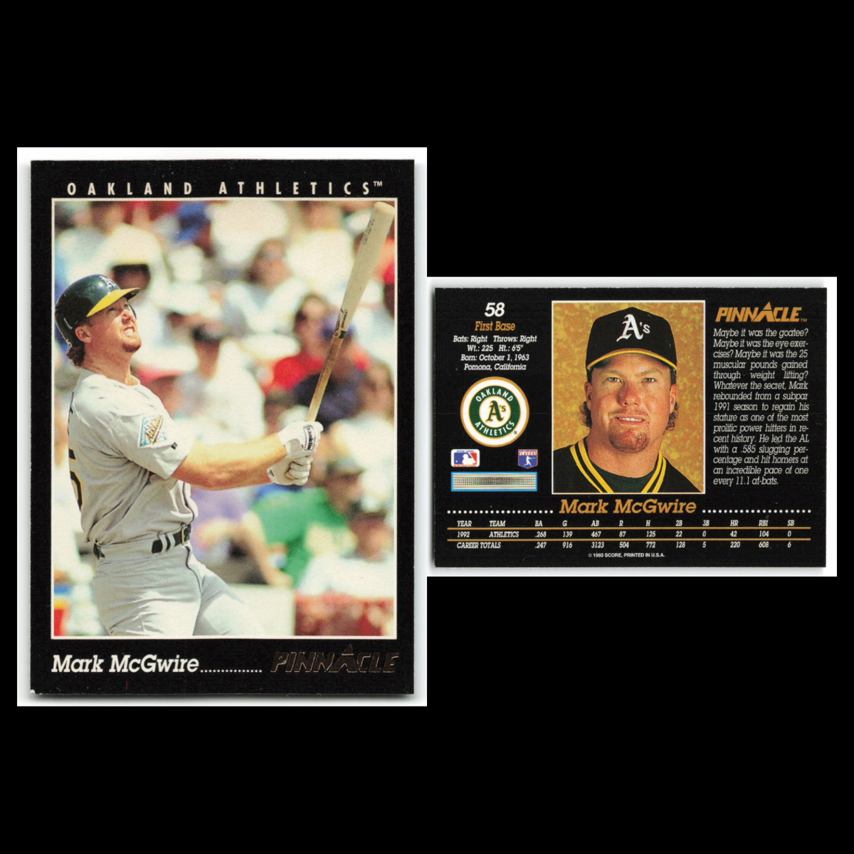Mark McGwire Lot 6 Baseball Cards Topps Oakland Athletics Set Collection NM
