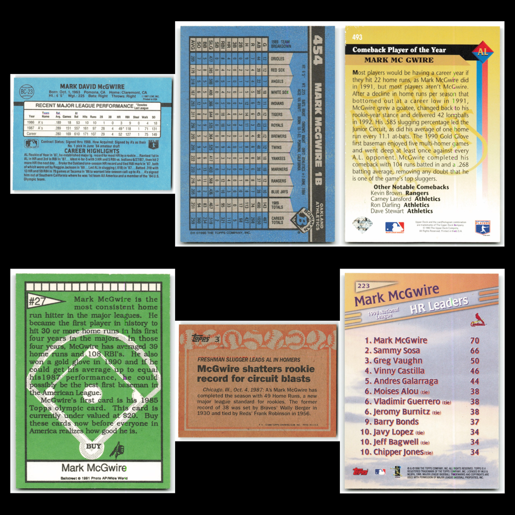 Mark McGwire Lot 6 Baseball Cards Donruss Bonus MVPs Oakland Athletics Set