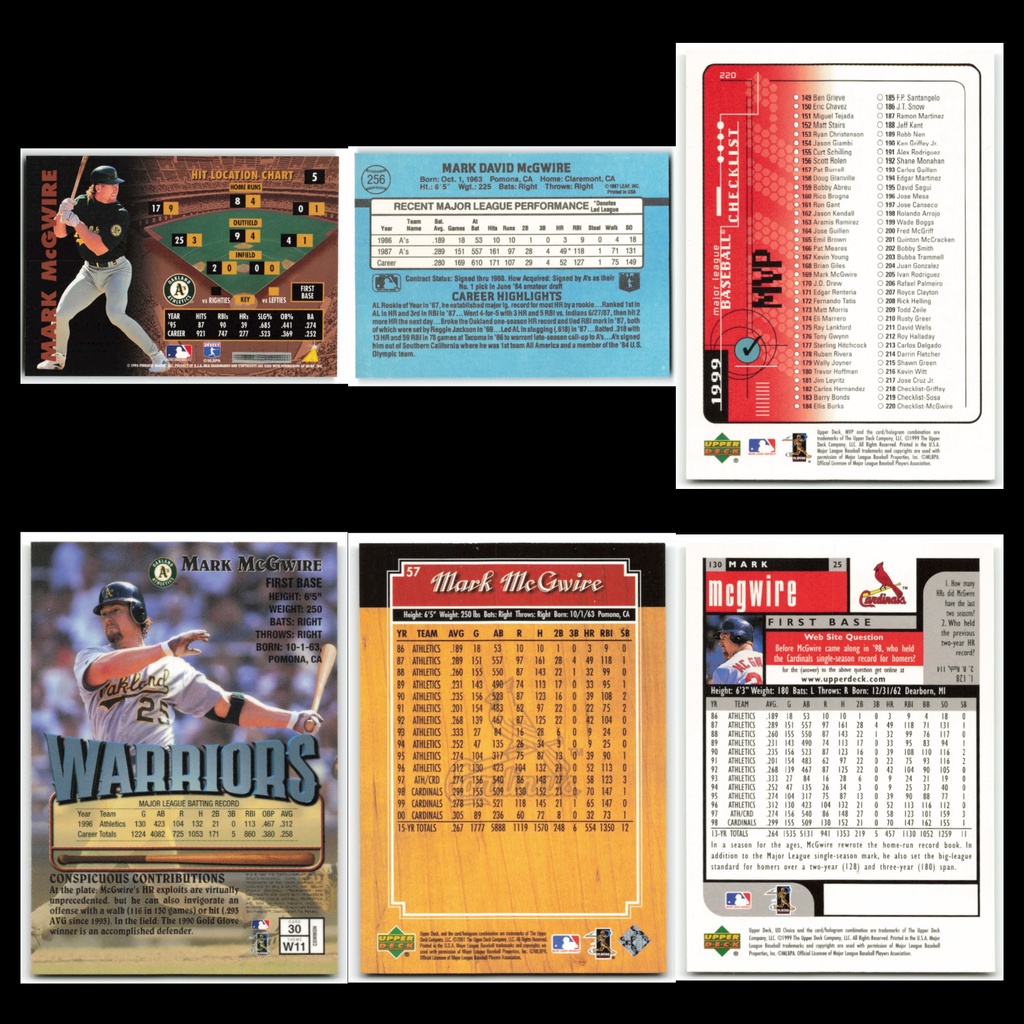 Mark McGwire Lot 6 Baseball Cards Zenith Oakland Athletics Set Collection