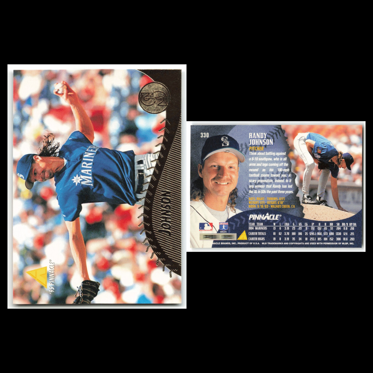 Randy Johnson Lot 6 Baseball Cards 1995 Pinnacle Seattle Mariners Set Collection