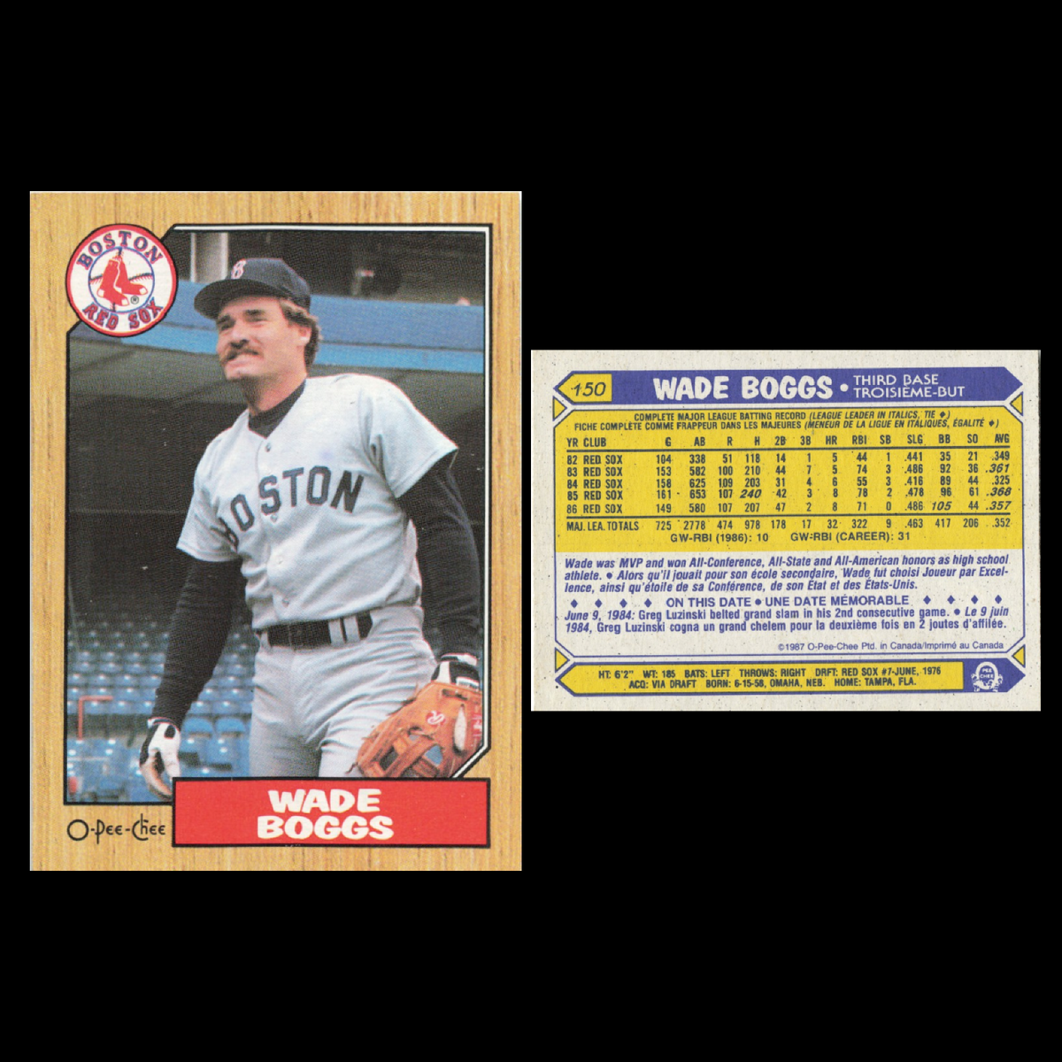 Wade Boggs Lot 10 Baseball Cards O-Pee-Chee Boston Red Sox Set Collection
