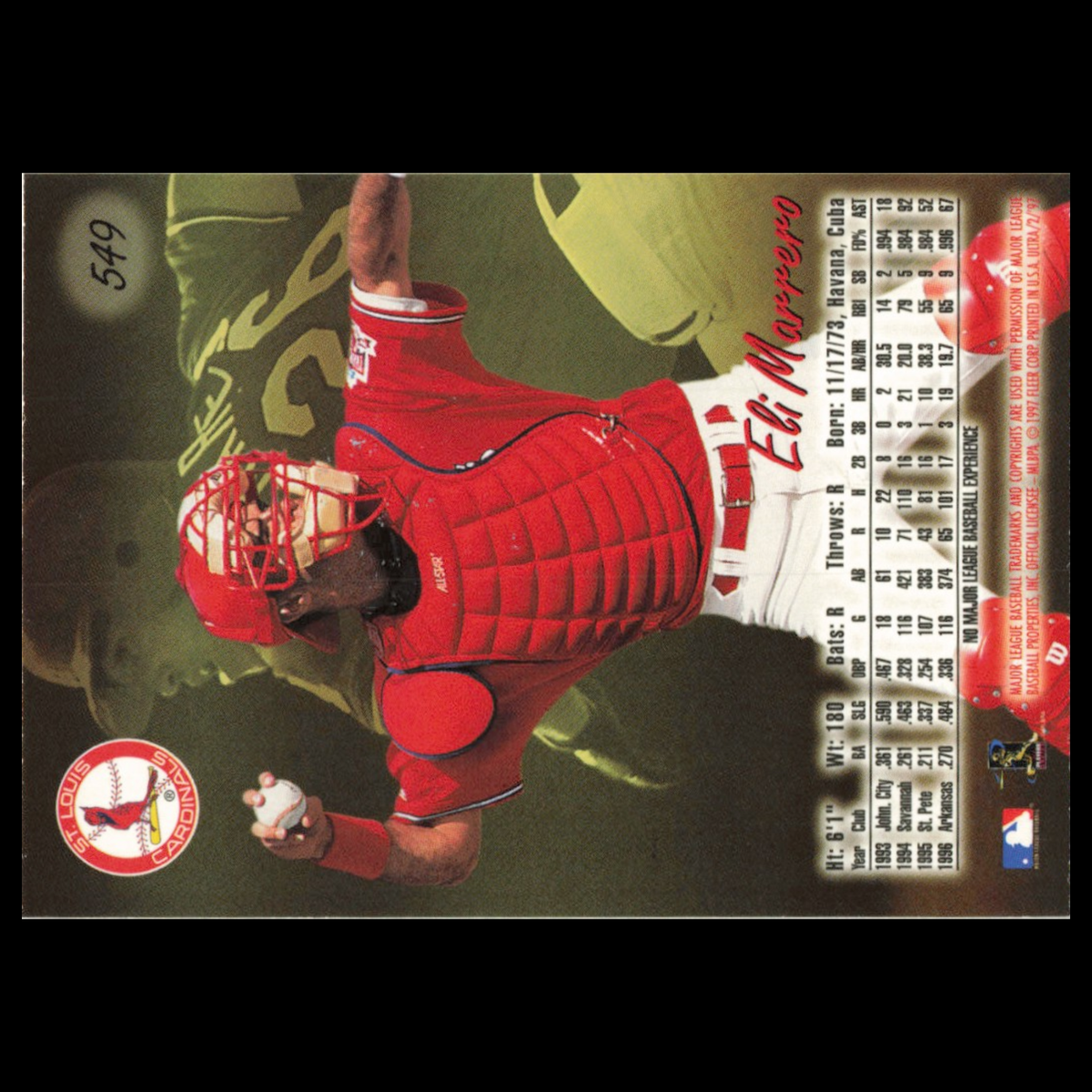 Eli Marrero Rookie #549 1997 Fleer Ultra St. Louis Cardinals Baseball Card MLB