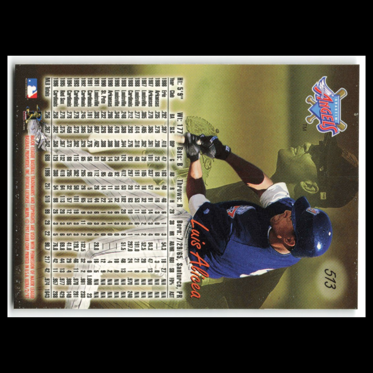 Luis Alicea #513 1997 Fleer Ultra Anaheim Angels Baseball Card MLB NM