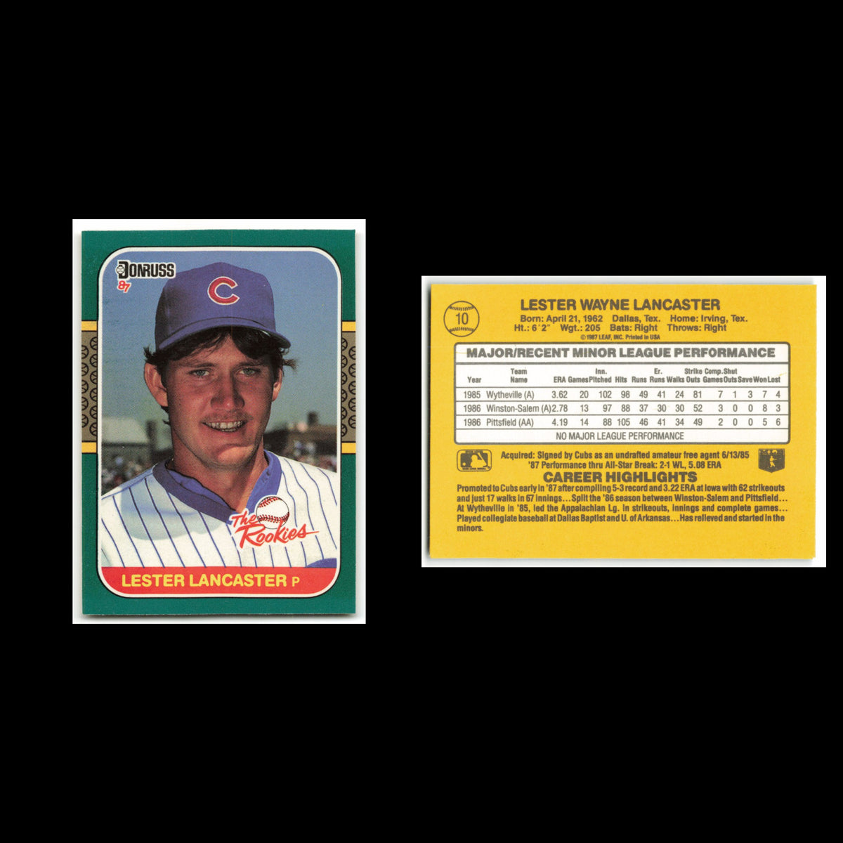 Lester Lancaster Rookie #10 1987 Donruss The Rookies Chicago Cubs Baseball Card