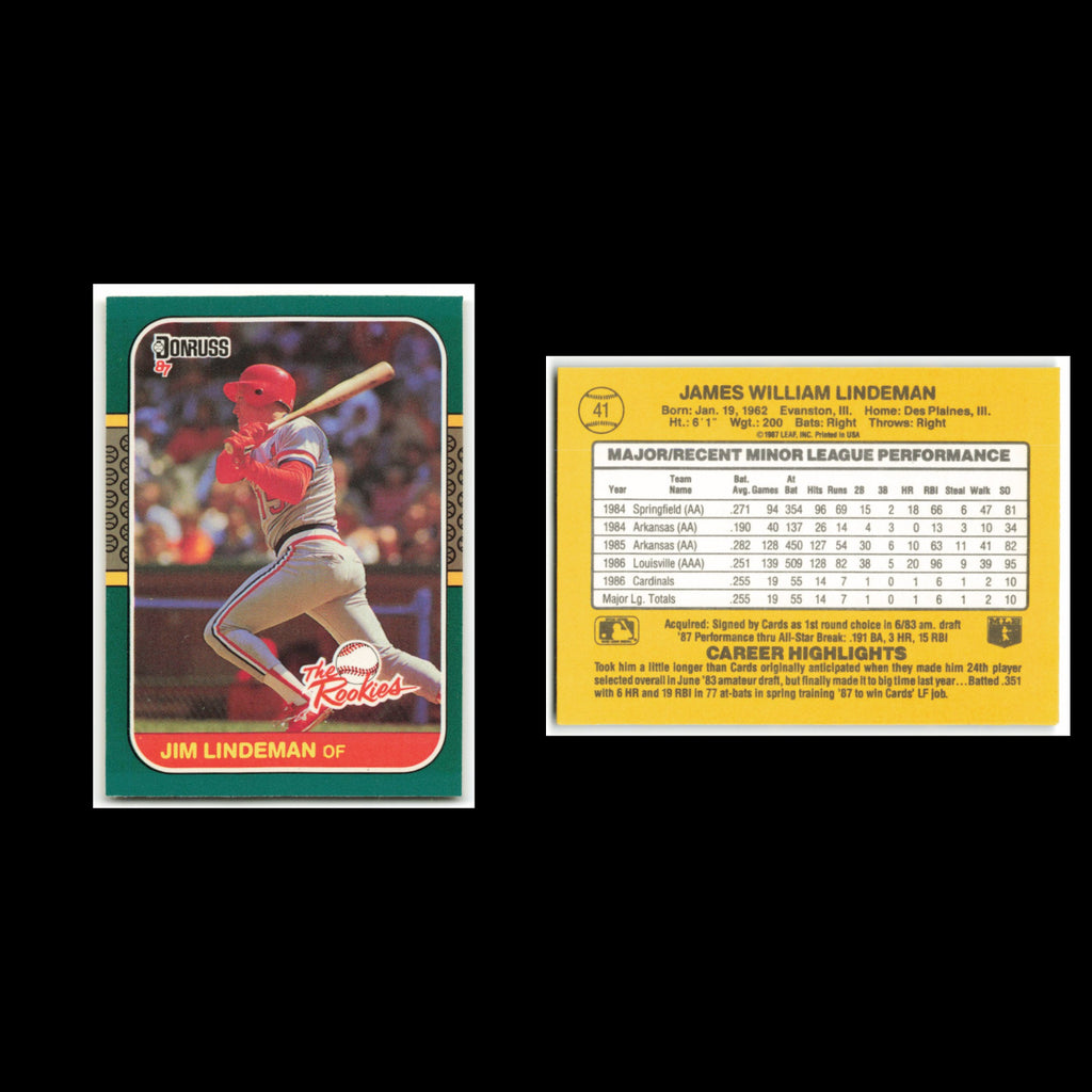 Jim Lindeman Rookie #41 1987 Donruss The Rookies St. Louis Cardinals Baseball NM