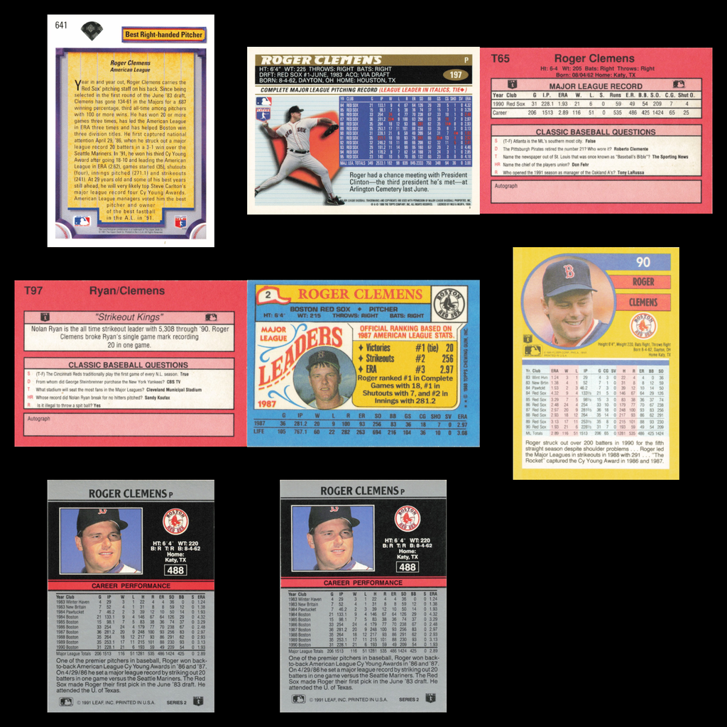 Roger Clemens Lot 8 Baseball Cards 1992 Upper Deck Boston Red Sox Set Collection