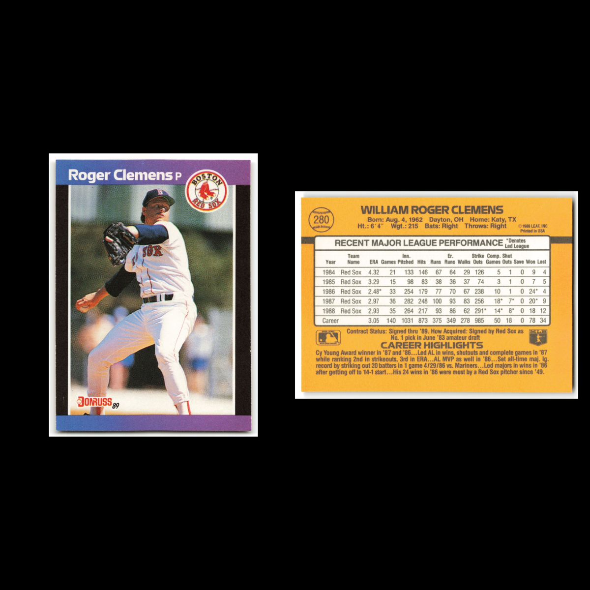 Roger Clemens Lot 8 Baseball Cards 1989 Donruss Boston Red Sox Set Collection NM