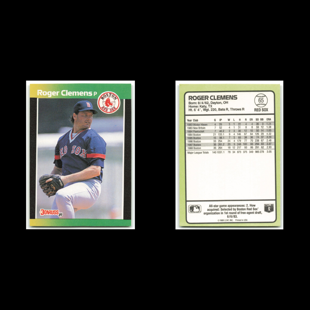 Roger Clemens Lot 8 Baseball Cards 1989 Donruss Baseballs Best Boston Red Sox NM