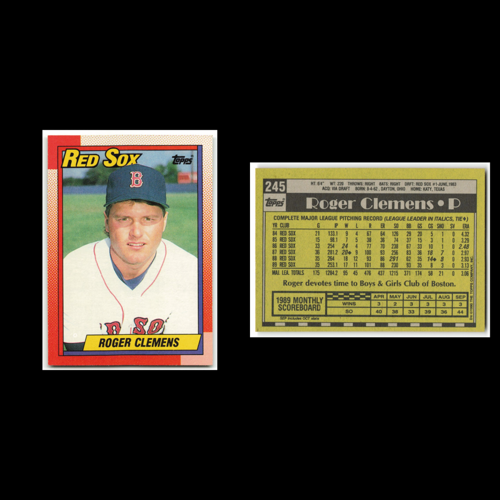 Roger Clemens Lot 8 Baseball Cards 1990 Topps Boston Red Sox Set Collection MLB