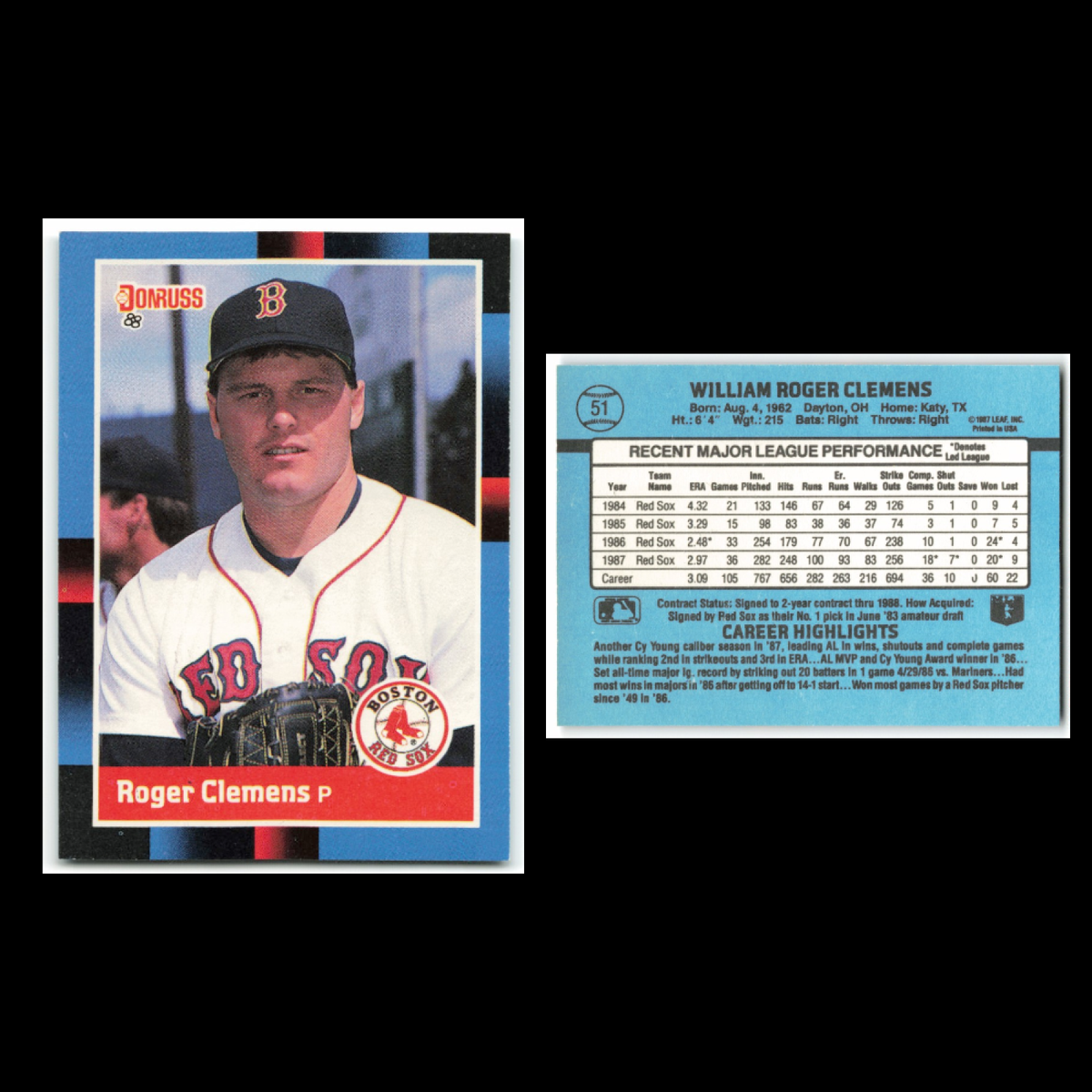 Roger Clemens Lot 20 Baseball Cards 1988 Donruss Boston Red Sox Set Collection