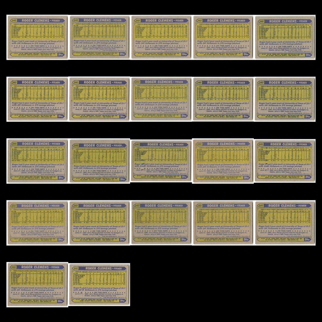 Roger Clemens Lot 22 Baseball Cards 1987 Topps Boston Red Sox Set Collection MLB