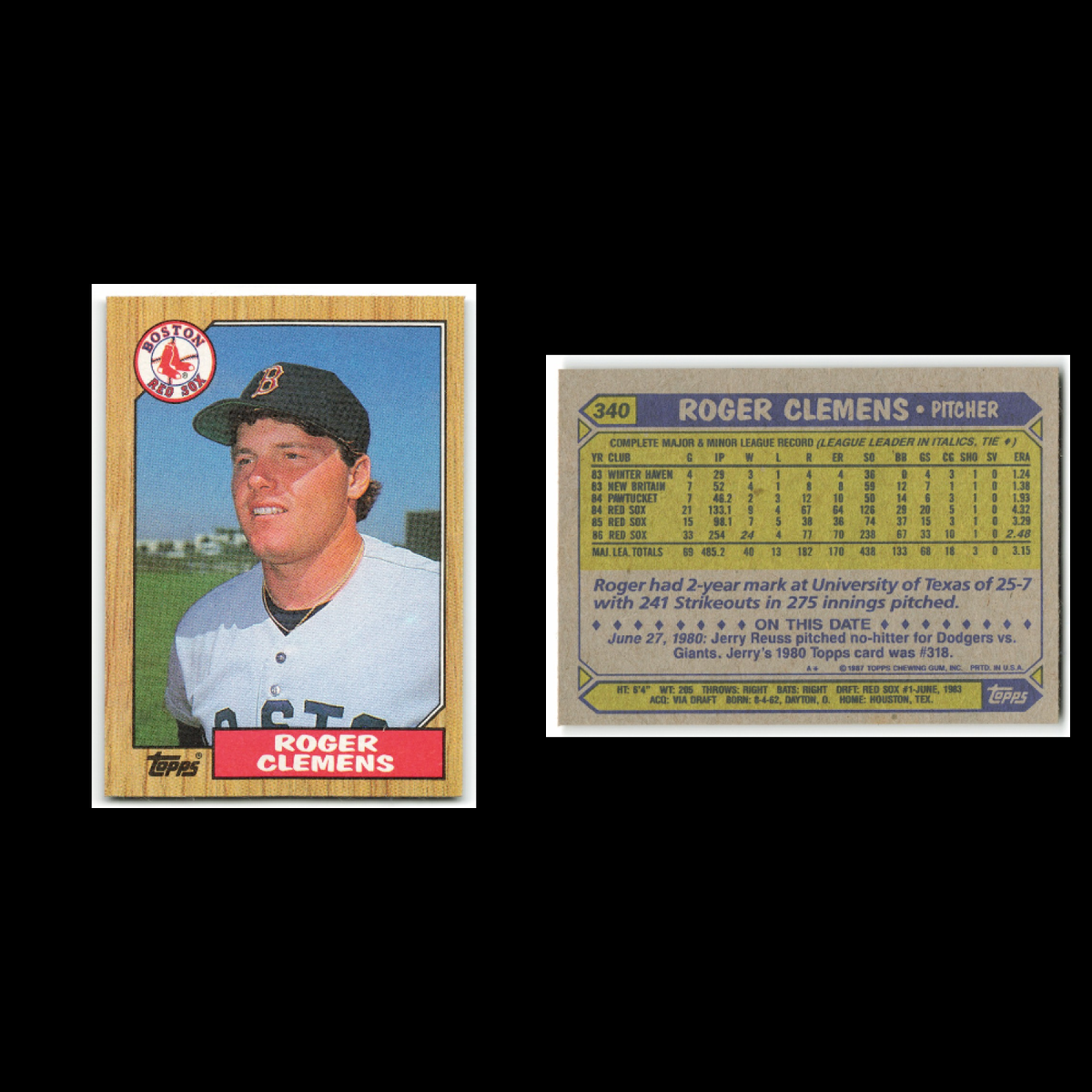Roger Clemens Lot 22 Baseball Cards 1987 Topps Boston Red Sox Set Collection MLB
