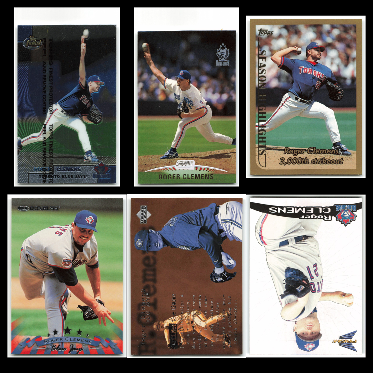 Roger Clemens Lot 6 Baseball Cards 1999 Finest Toronto Blue Jays Set Collection