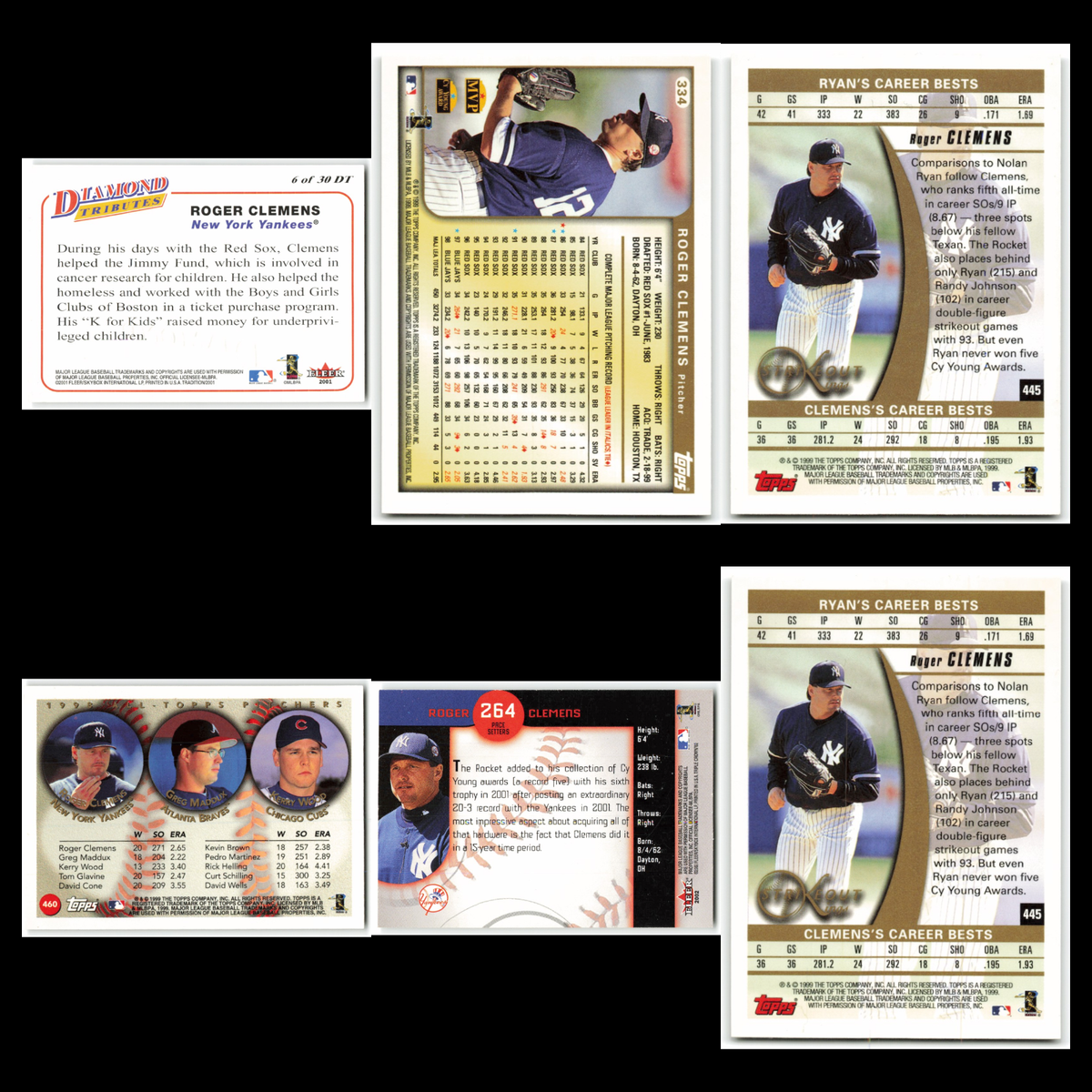 Roger Clemens Lot 6 Baseball Cards 2001 Fleer Tradition Diamond Tributes Yankees