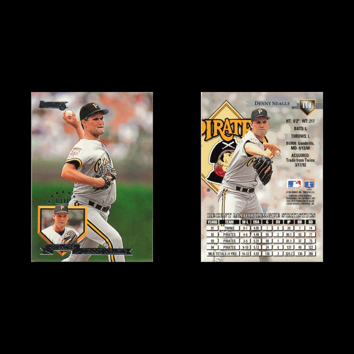 Denny Neagle #111 1995 Donruss Pittsburgh Pirates Baseball Card MLB NM