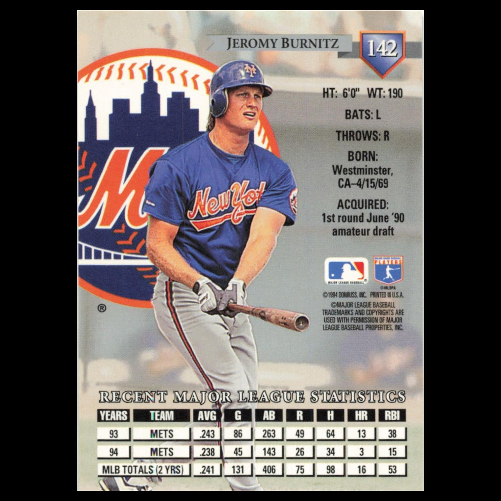 Jeromy Burnitz #142 1995 Donruss New York Mets Baseball Card MLB NM