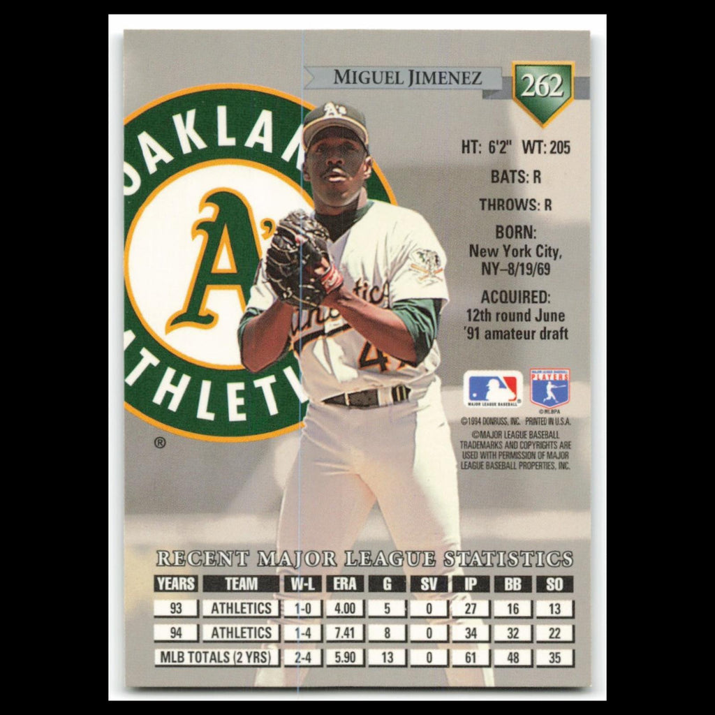 Miguel Jimenez #262 1995 Donruss Oakland Athletics Baseball Card MLB NM