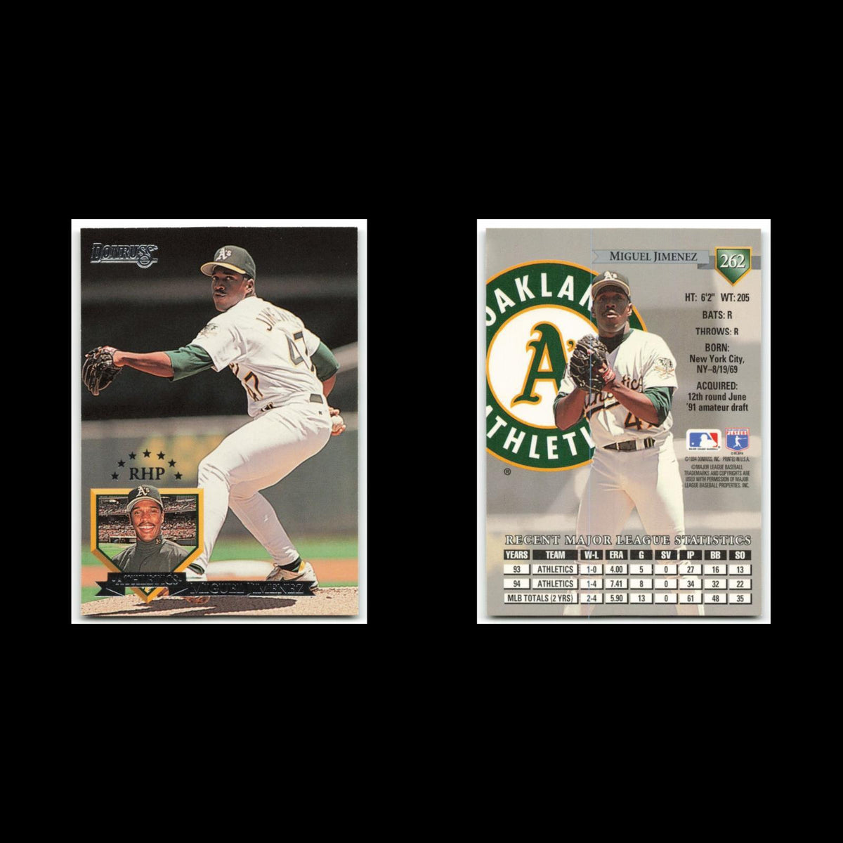 Miguel Jimenez #262 1995 Donruss Oakland Athletics Baseball Card MLB NM
