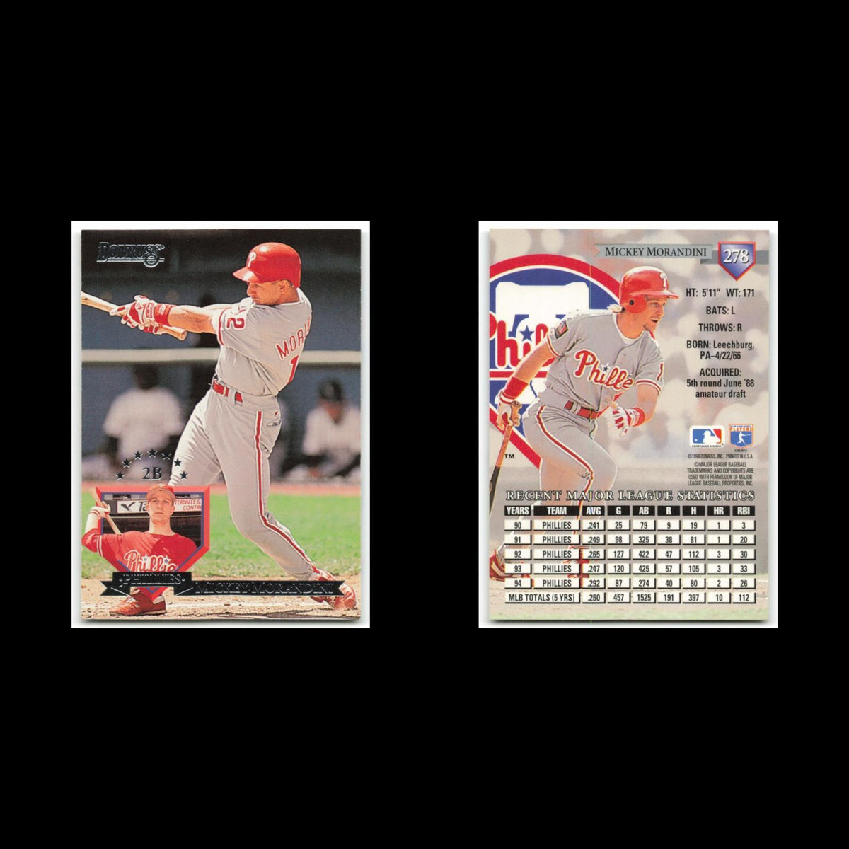 Mickey Morandini #278 1995 Donruss Philadelphia Phillies Baseball Card MLB NM