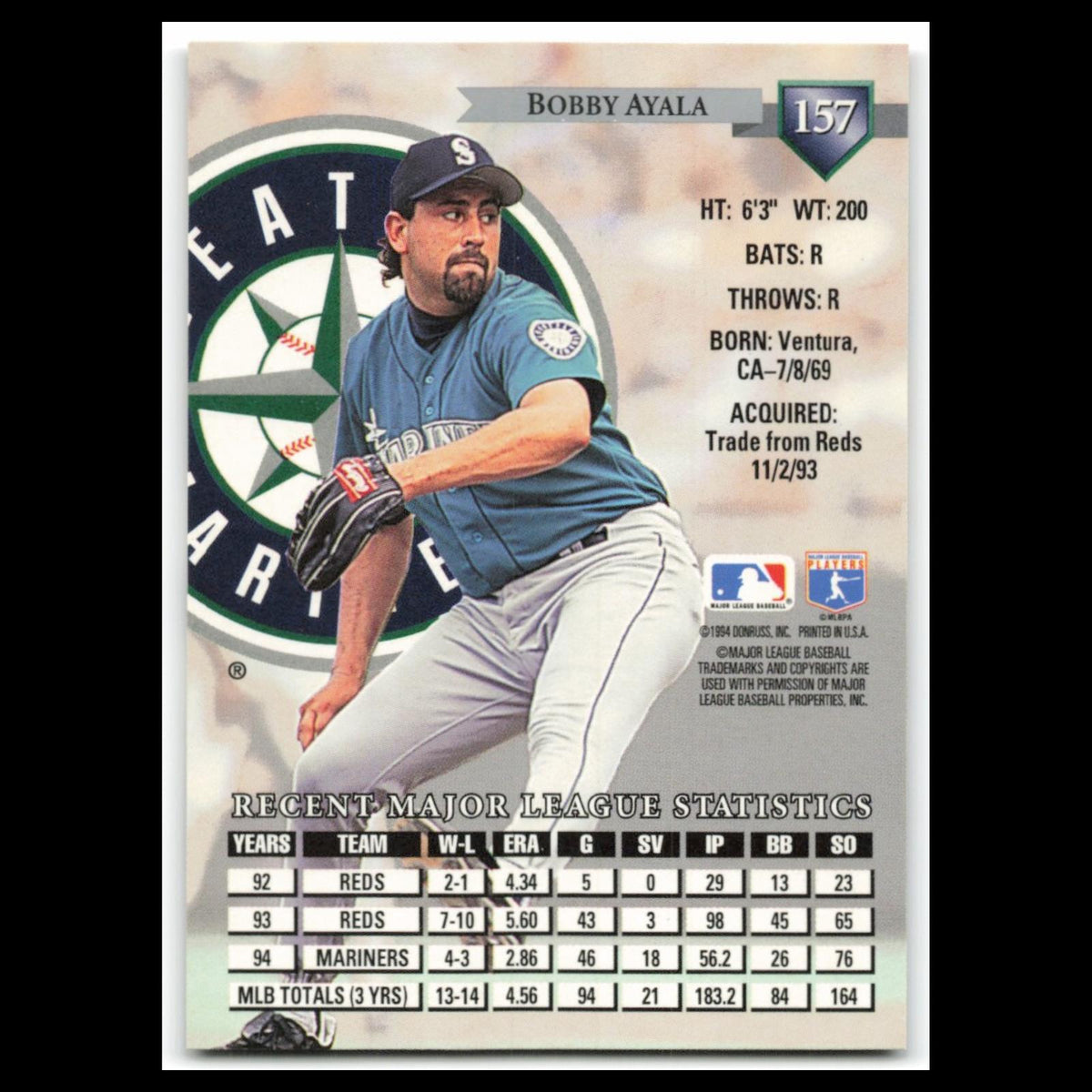 Bobby Ayala #157 1995 Donruss Seattle Mariners Baseball Card MLB NM