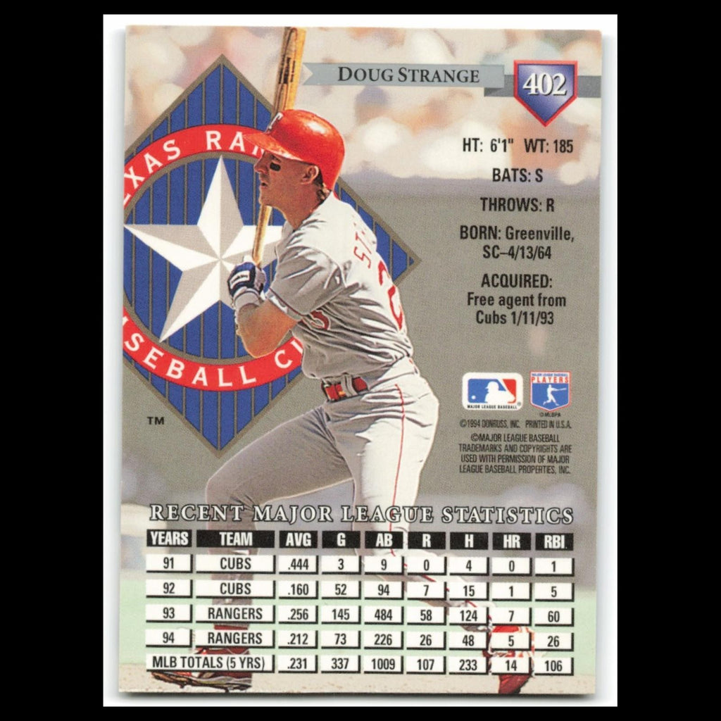 Doug Strange #402 1995 Donruss Texas Rangers Baseball Card MLB NM