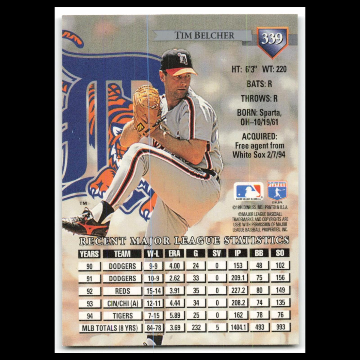 Tim Belcher #339 1995 Donruss Detroit Tigers Baseball Card MLB NM