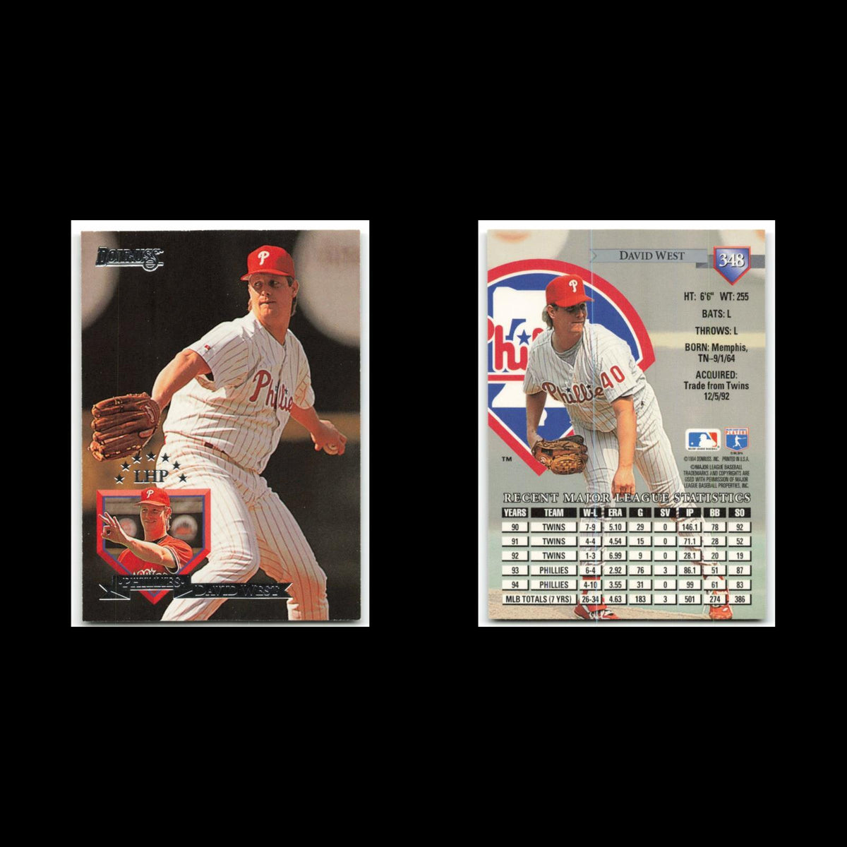 David West #348 1995 Donruss Philadelphia Phillies Baseball Card MLB NM