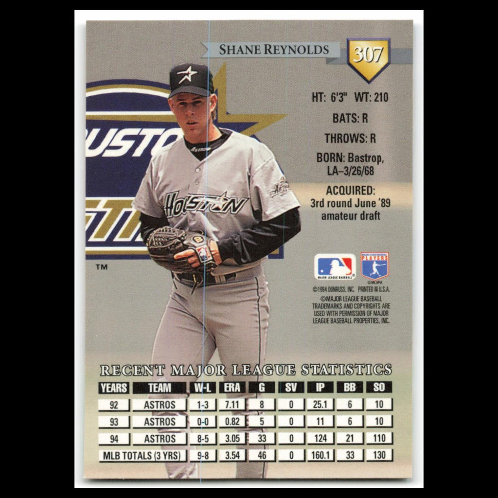 Shane Reynolds #307 1995 Donruss Houston Astros Baseball Card MLB NM