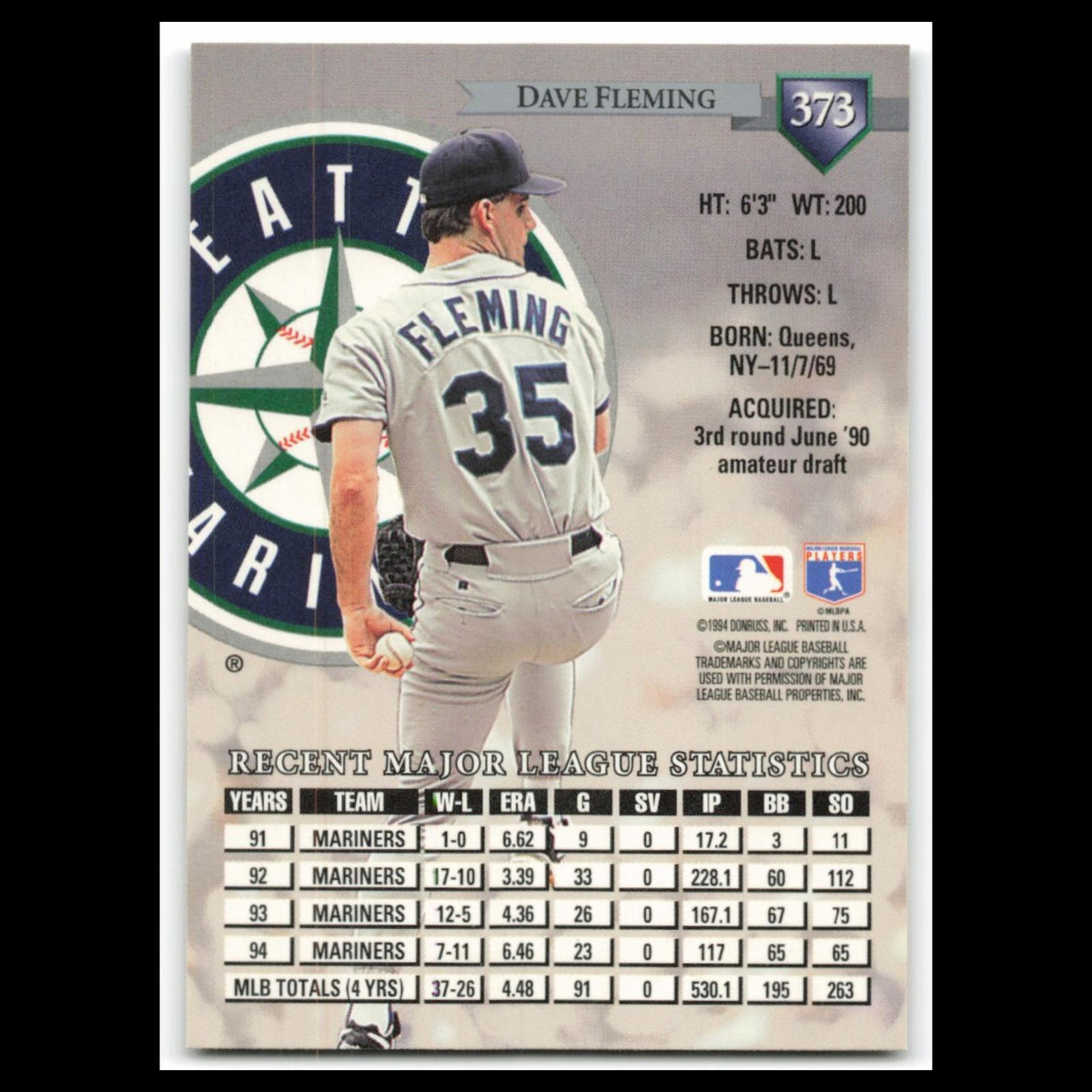 Dave Fleming #373 1995 Donruss Seattle Mariners Baseball Card MLB NM
