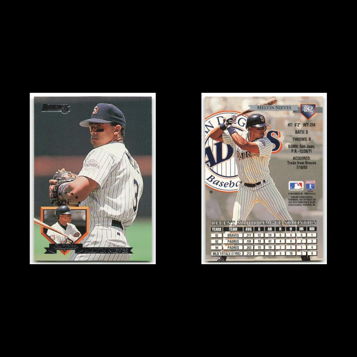 Melvin Nieves #482 1995 Donruss San Diego Padres Baseball Card MLB NM