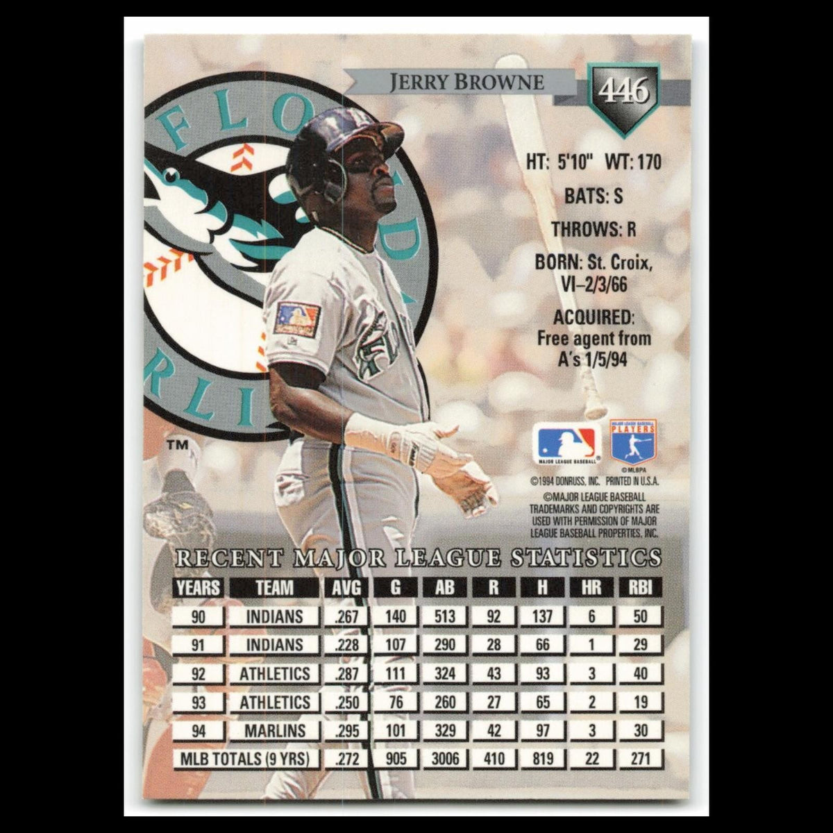 Jerry Browne #446 1995 Donruss Florida Marlins Baseball Card MLB NM