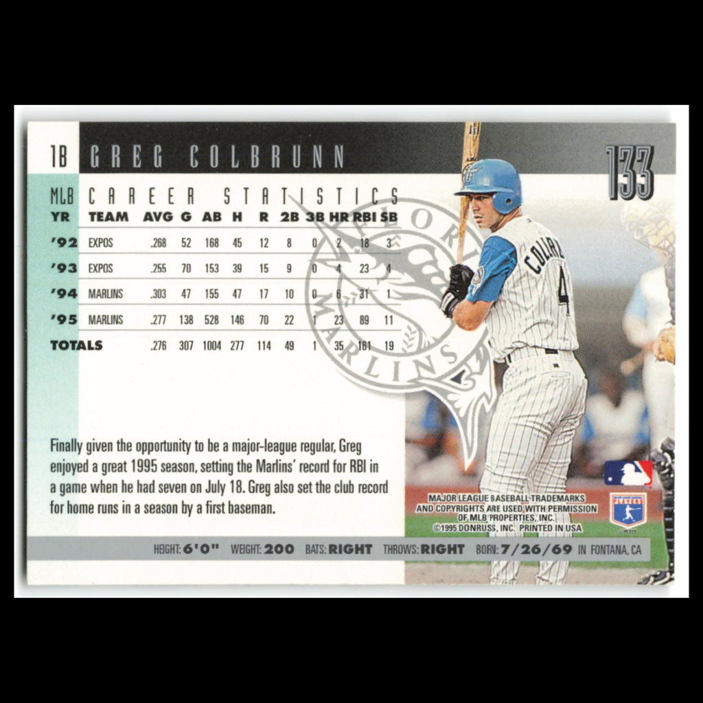 Greg Colbrunn #133 1996 Donruss Florida Marlins Baseball Card MLB NM
