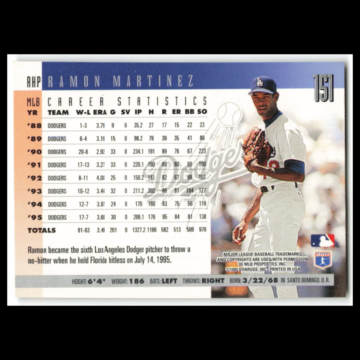 Ramon Martinez #151 1996 Donruss Los Angeles Dodgers Baseball Card MLB NM