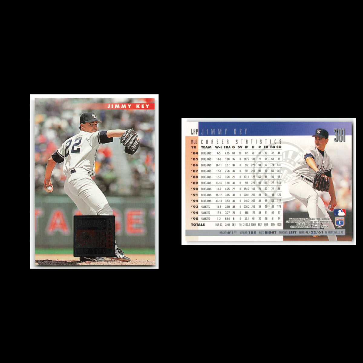 Jimmy Key #381 1996 Donruss New York Yankees Baseball Card MLB NM
