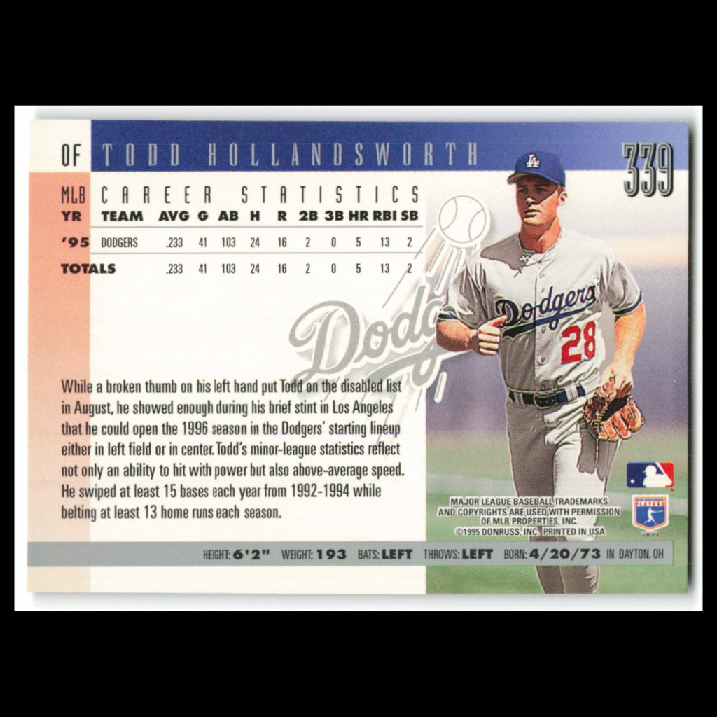 Todd Hollandsworth #339 1996 Donruss Los Angeles Dodgers Baseball Card MLB NM