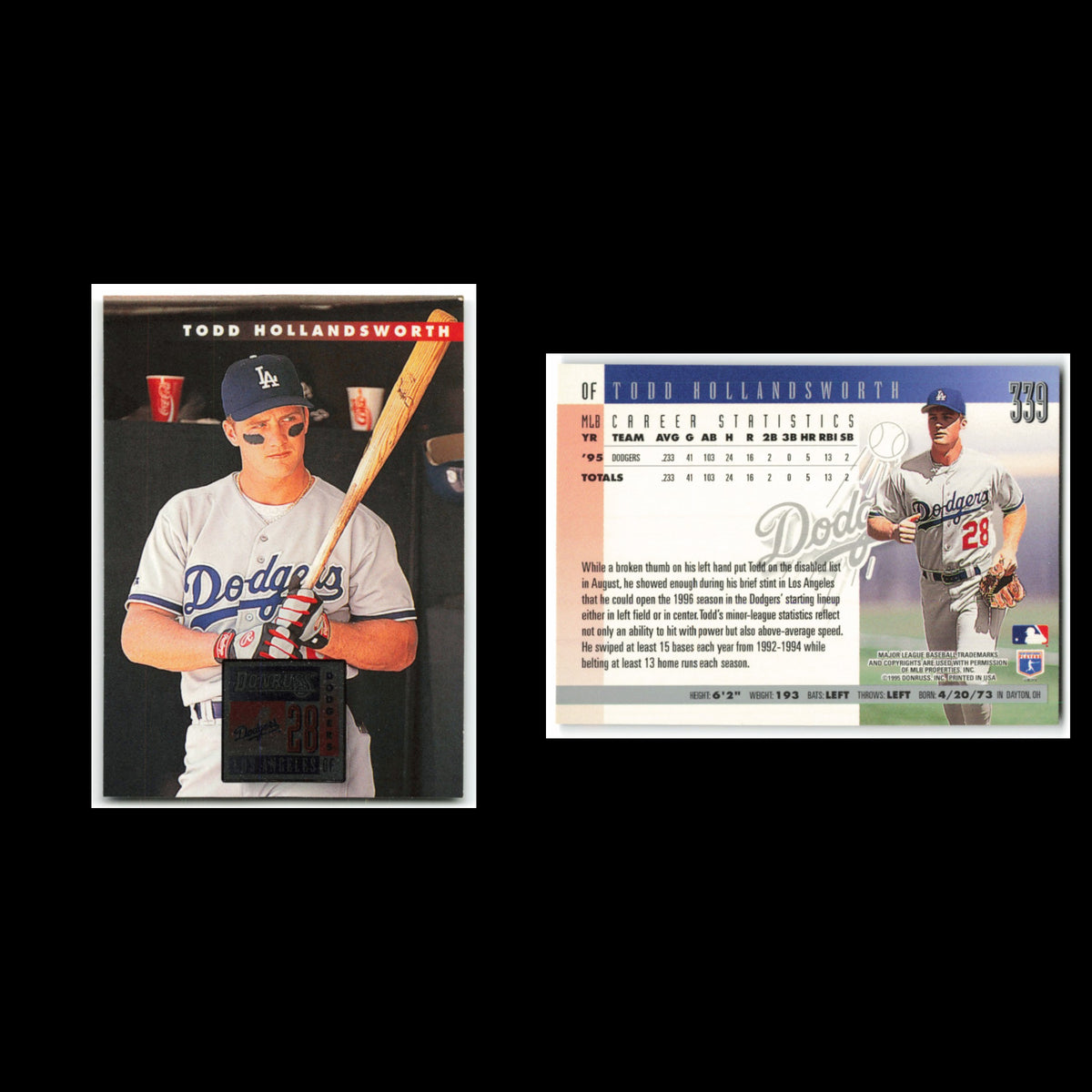 Todd Hollandsworth #339 1996 Donruss Los Angeles Dodgers Baseball Card MLB NM